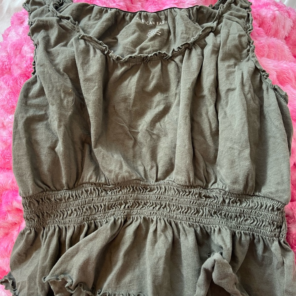 American Eagle Outfitters Army Green Ruffled Tank Top